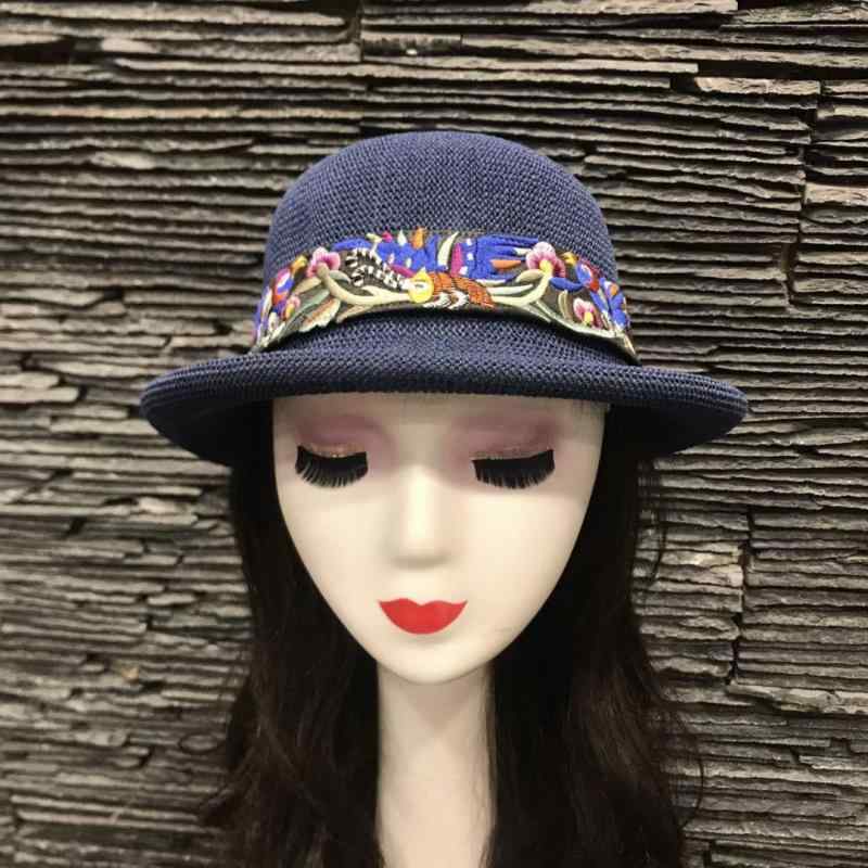 帽子 レディース 婦人用 遮陽帽 紫外線対策 日焼け防止 通気性 民族風 テントウムシ柄 刺繍 ポリエステ..