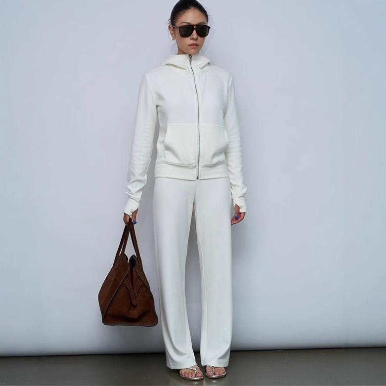 セットアップ レディース 秋冬 向け 長袖 パーカー パンツ 上下セット 無地 カジュアル ストリート 綿 ポリエステル 黒 ブラック 炭グレー オフホワイト カーキ 茶色 S M L