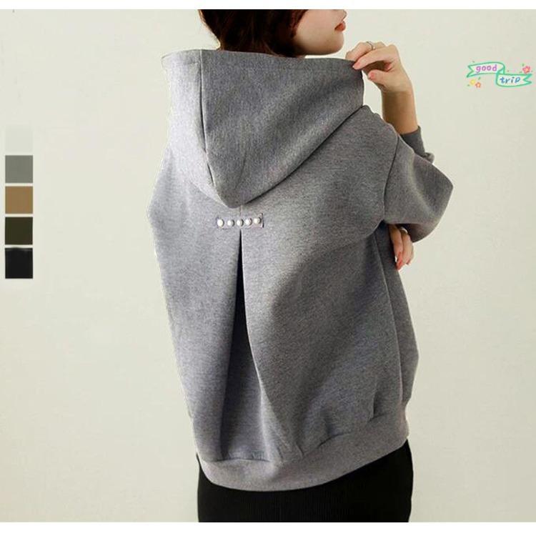 パーカー レディース ゆるかわ 刺繡 ワンポイント 無地 長袖 トップス プルオーバー フード付き カジュアル かわいい 韓国ファッション 秋冬 普段使い 部屋着