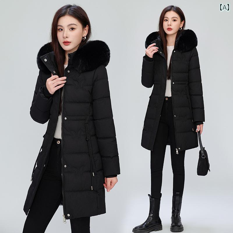 綿服 レディース 中綿コート 中長丈 アウター 秋冬 あったか スリム 着痩せ フェイクファー襟 ブラック ピンク系 カーキ コーヒー色