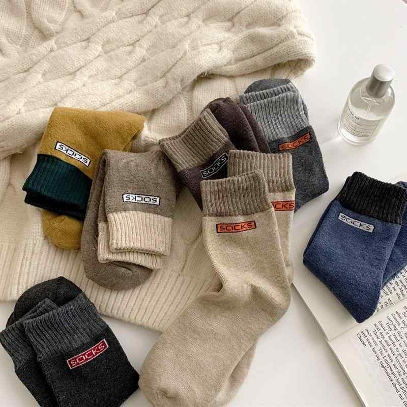 靴下 レディース 秋冬 厚手 防寒 ウール混 ソックス メンズ 男女兼用 中筒 丈 パイル地 あったか カジ..