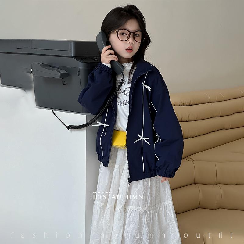 ジャケット キッズ 女の子 子供服 アウター 春秋 大童 翻襟 ポリエステル 長袖 蝶結び かわいい カジュ..