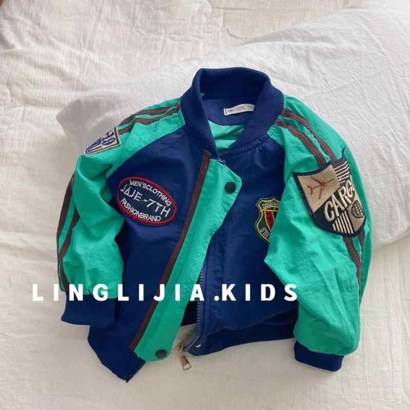 子供服 ジャケット キッズ 男女兼用 秋物 アウター 韓国風 運動着 ブルゾン 長袖 配色 切り替え 90 100..