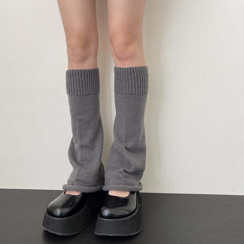 靴下 レディース Y2K グレージュ ニット レッグウォーマー 中筒 伸縮性 普段使い 学生