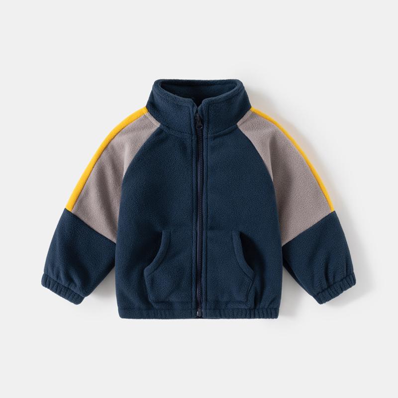 子供服 アウター キッズ 男女兼用 立襟 フリース ジャケット 配色 スポーツ ウェア ポリエステル 90cm ..