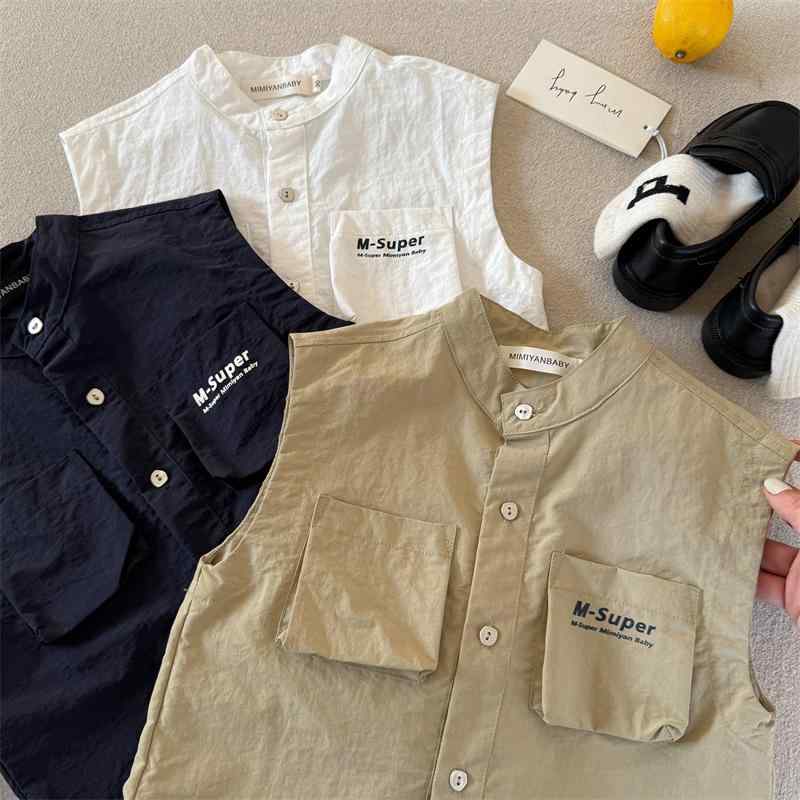 シャツ キッズ 男女兼用 半袖 コットン ポケット付き ワークシャツ 子供服 トップス 襟付き 無地 夏服 ..