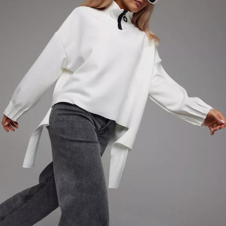 パーカー レディース 秋冬 婦人服 長袖 プルオーバー トップス 無地 ジップアップ ゆったり 接触冷感 韓国風 カジュアル ストリート 白色 黒色