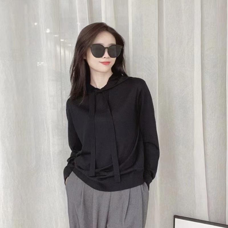 ニット・セーター レディース 秋冬 ウール混紡 フード付き 長袖 プルオーバー 無地 カジュアル 通勤 普..