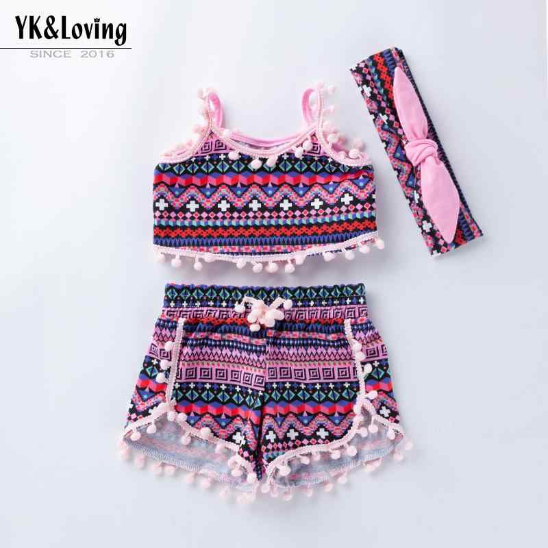 子供服 女の子 夏 セットアップ キャミソール ショートパンツ ヘアアクセサリー 3点セット ベビー 民族..