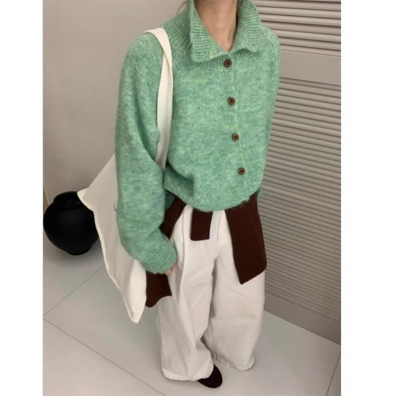 ニット レディース 秋冬 カーディガン 羊毛 アルパカ 混紡 マカロン カラー 縞模様 ストライプ 厚手 韓国 ゆったり 普段使い デート