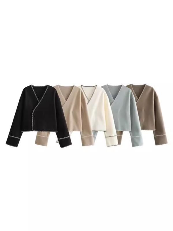 カーディガン レディース ニット Vネック 長袖 無地 薄手 ショート丈 トップス 羽織り 5色展開 ブラック アイボリー ブルー ベージュ 春秋 通勤 オフィス カジュアル きれいめ(4)