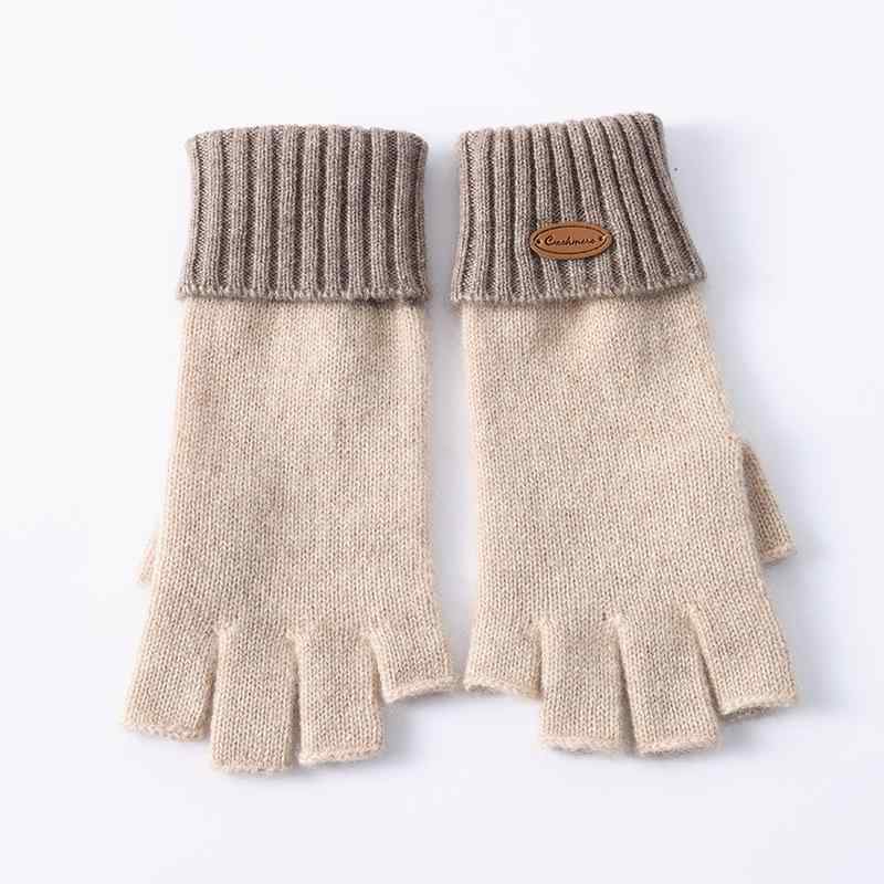 手袋 レディース 秋冬 暖かい カシミヤ混紡 指なし 手袋 ニット 防寒 保温 ファッション小物 ベージュ ダークブラウン ブルー
