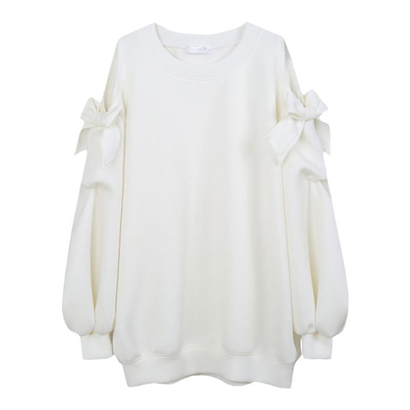 パーカー レディース 蝶結び 肩出し チュニック丈 ゆったり 体型カバー 高見え 長袖 トップス グレー ホワイト M L XL 2XL 3XL 4XL 通勤