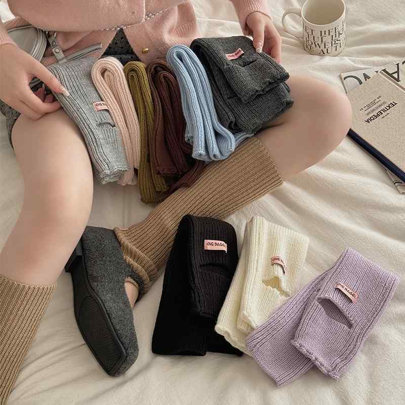 靴下 レディース 秋冬 レッグウォーマー 無地 ニット 日本製風 堆堆 ソックス 保温 婦人 中筒 毛糸 レ..