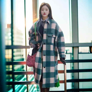 コート レディース 格子柄 ウール 暖かい 厚手 ゆったり 襟付き 長袖 秋冬 アウター カジュアル 青緑