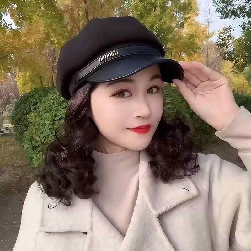 帽子 レディース 秋冬 短い巻き髪 ファッション 八角帽子 怠惰な雰囲気のフルヘッド 接触冷感 高温糸 ..