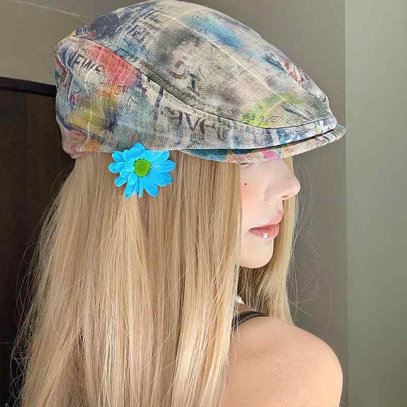 帽子 レディース ベレー帽 春夏 小顔効果 ニュースボーイキャップ 扎染風 彩色 綿製 防風 日除け Mサイズ(4)