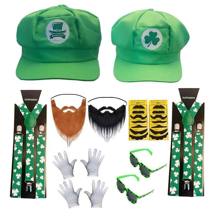 帽子 男性用 聖パトリックの祝日 八角帽 クローバー柄 パーティー 短つば ハット ポリエステル 日除け