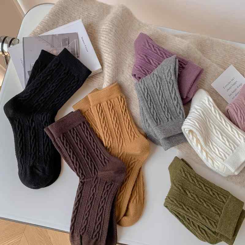 靴下 レディース 秋冬 加绒 加厚 ソックス ウール混紡 日系 保温 ルーズソックス ケーブル編み ウール ..