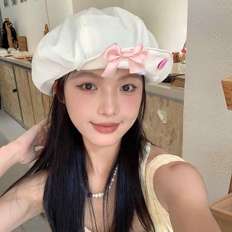 ベレー帽 レディース 蝶結び 八角帽子 かわいい 小顔効果 マカロンカラー ポリエステル 通気性 保温性 ..