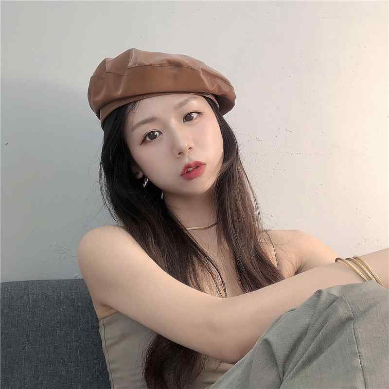 ベレー帽 レディース 日系 春秋 エナメル調 ハンチング帽 おしゃれ 八角帽 キャスケット 赤 青 黒 ワイン コーヒー ベージュ2...