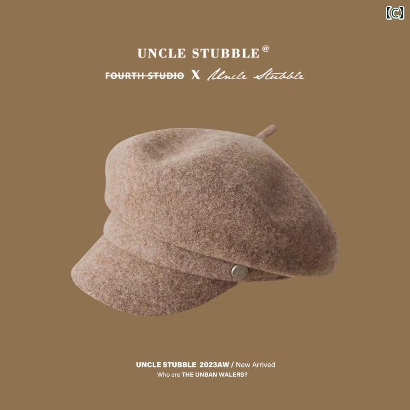 ベレー帽 レディース 秋冬 八角帽 ウール混紡 小顔効果 防寒 保温 画家帽子 キャップ ブラック グレー ベージュ モカ ブラウン フェルト素材 かわいい おしゃれ きれいめ 上品 エレガント