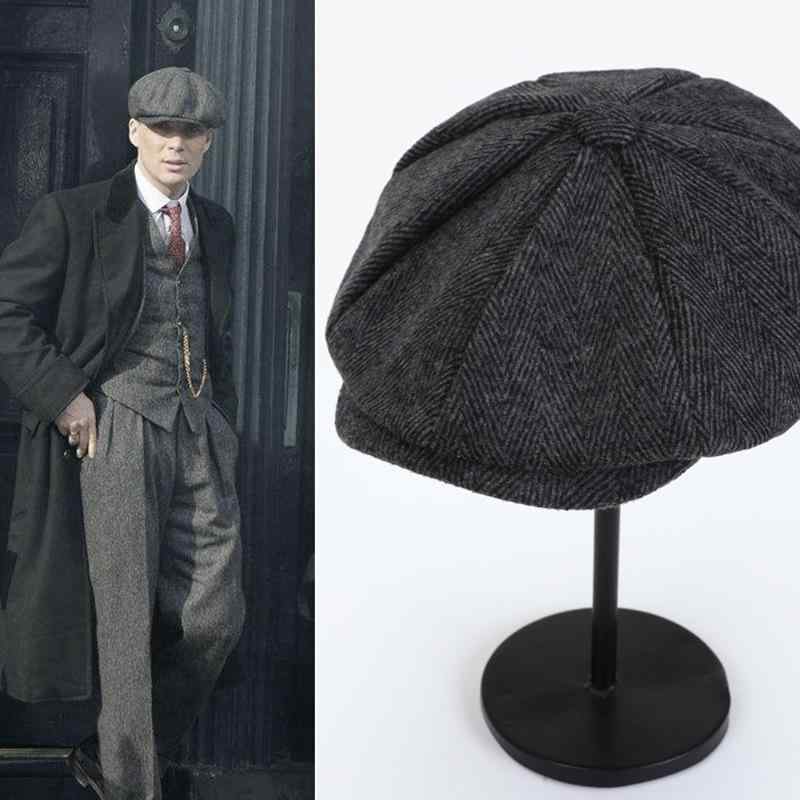 ベレー帽 男性用 秋冬 ウール 画家帽 レトロ 八角帽 キャップ ブラック グレー カーキ 防寒2(4)