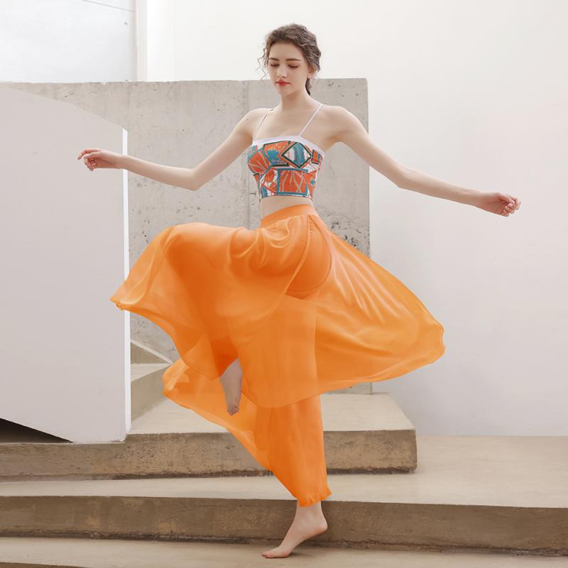 ヨガウェア レディース セットアップ 高級感 クラシック 敦煌 飛天 ダンス スポーツウェア シフォン紗 伸縮性 トレーニングパンツ ランニング フィットネス 春夏 秋冬 オレンジ レッド ピンク ブルー