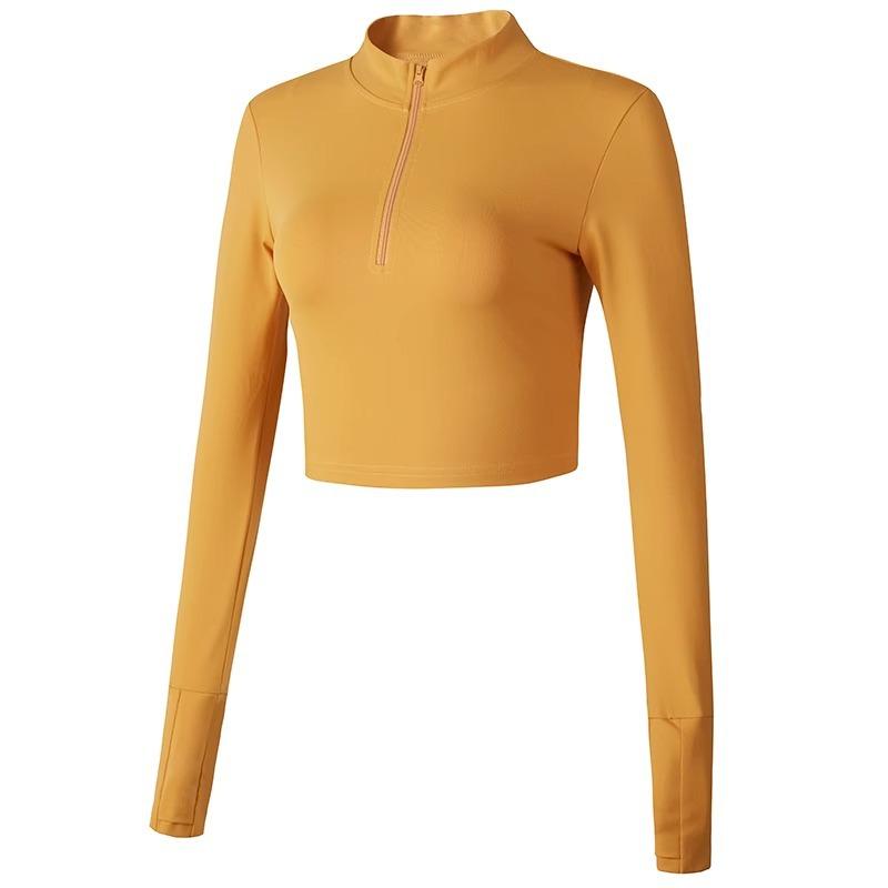 ヨガウェア レディース トップス 長袖 Tシャツ へそ出し ショート丈 スリムフィット トレーニング スポーツ ランニング 運動着 ストレッチ 春夏 秋冬 イエロー ブルー ピンク系