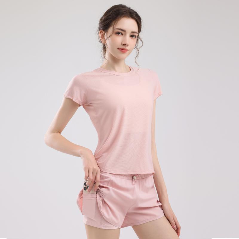 スポーツウェア レディース 半袖Tシャツ ショートパンツ 2点セット ヨガウェア トレーニングウェア ランニングウェア ジム 接触冷感 吸湿速乾 伸縮性 ストレッチ 普段使い 部屋着 ピンク系 ブラック ブルー ホワイト