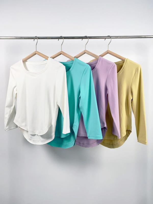 ヨガウェア レディース 長袖 Tシャツ ラウンドネック プルオーバー スポーツトップス トレーニング フィットネス ランニング ピラティス 伸縮 春秋冬 7分袖