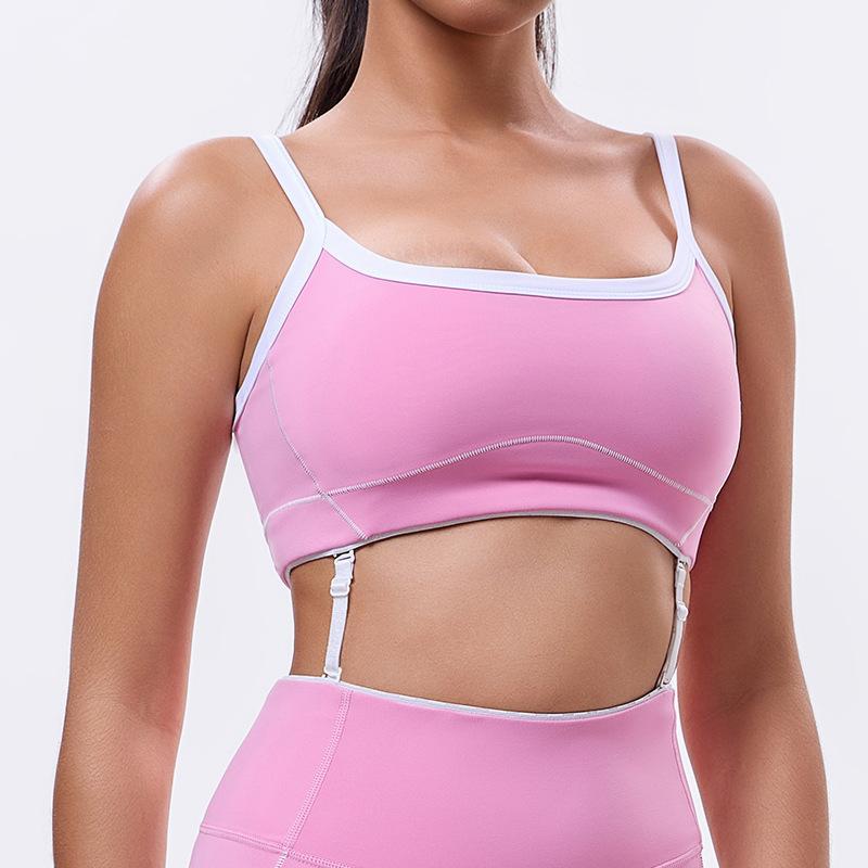 ヨガウェア レディース スポーツブラ 伸縮 高強度 トレーニングウェア ランニング フィットネスブラ タンクトップ型 ノンワイヤー パッド付き 吸湿速乾 運動用 スポブラ ヨガ ダンス ピラティス ジム 春夏秋冬 ピンク系 ブラック