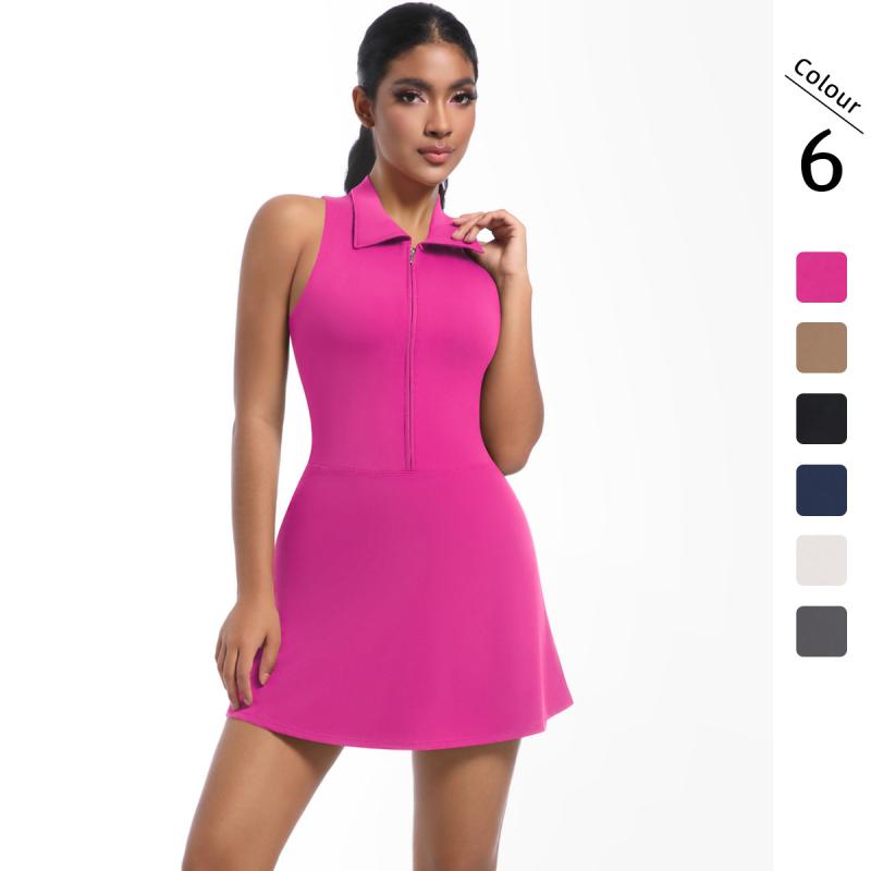 ワンピース レディース 高腰 スポーツウェア セットアップ ゴルフウェア テニスウェア ヨガウェア ノースリーブ 膝上丈 伸縮性 通気性 吸湿速乾 白 紺 黒 グレー