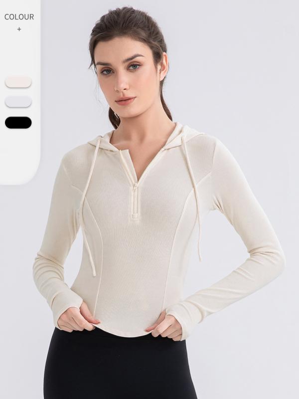 ヨガウェア レディース パーカー 長袖 トップス スリム フィットネス トレーニング ランニング スポーツ ウェア フード付き 吸湿性 ストレッチ 伸縮性