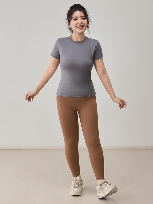 スポーツウェア レディース 半袖Tシャツ 吸湿速乾 トレーニングウェア ランニング ヨガ ウェア 大きめサイズ 海岩灰 灰湖ブルー 豆沙ピンク 酱茄パープル 香鯨ブルー 星耀ブラック 梅浆レッド ポリエステル 伸縮性