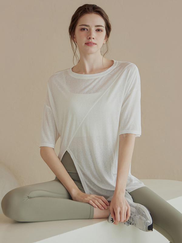 Tシャツ レディース 女性用 ゆったり 速乾 Tシャツ カットソー ヨガ スポーツ ウェア 接触冷感 ポリエステル 吸湿速乾 ブラック ホワイト ブルー パープル イエロー ピンク ベージュ グリーン 春夏