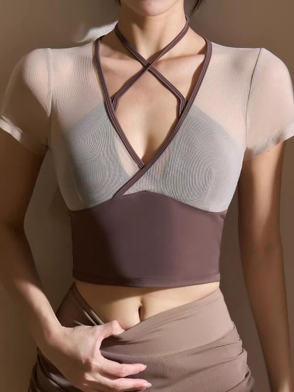 ヨガウェア レディース 半袖 スポーツトップス メッシュ 切り替え トレーニング ランニング フィットネス 吸湿速乾 ストレッチ 伸縮性 ホワイト ブラック ブラウン