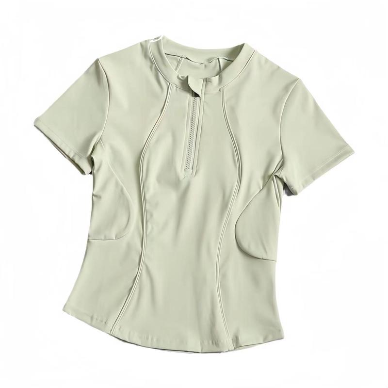 ヨガウェア レディース トップス 半袖 ハーフジップ 吸湿速乾 ランニング スポーツウェア 健身 健美 ピラティス 果绿色 黒 奶黄绿 アイボリー