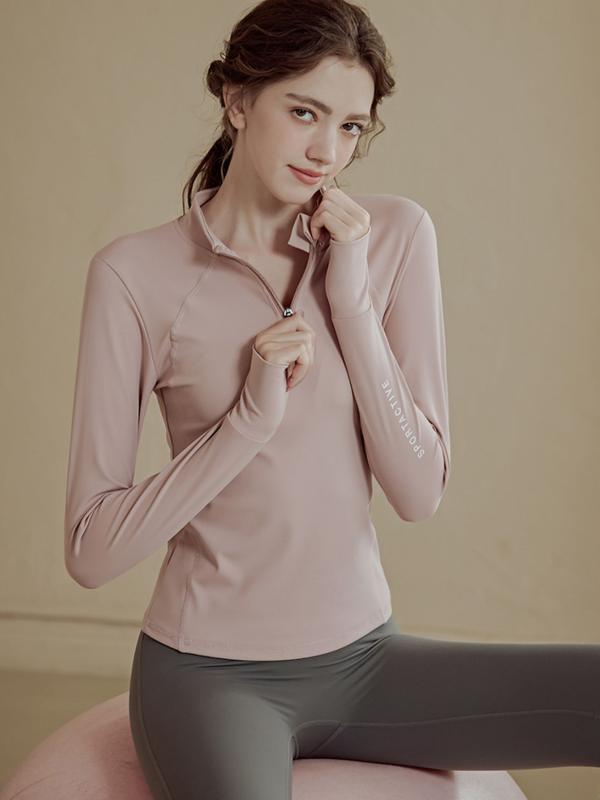 ヨガウェア レディース 長袖 トレーニングウェア スポーツトップス 秋冬 アウター ハーフジップ ランニング 吸湿速乾 スリムフィット 桜色 ピンク系 海藍色 ブルー系 アイボリー 暗夜黒 ブラック