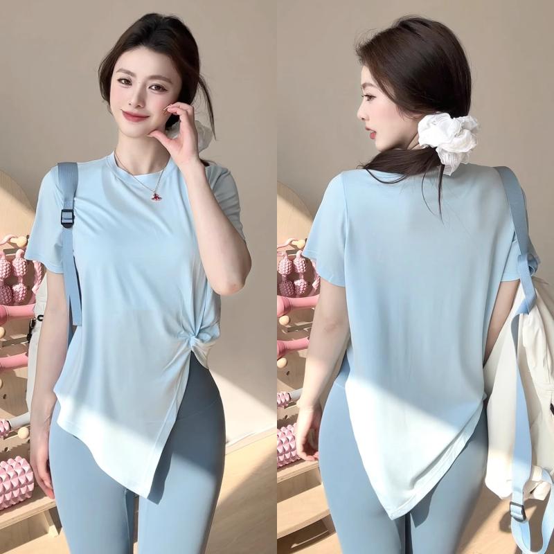 ヨガウェア レディース トップス 半袖 Tシャツ カットソー プルオーバー コットンブレンド 吸湿速乾 伸縮性 スポーツウェア トレーニング ピラティス ランニング 運動着 普段使い ココナッツミルクホワイト ブラック 夏ブルー 淡いピンク