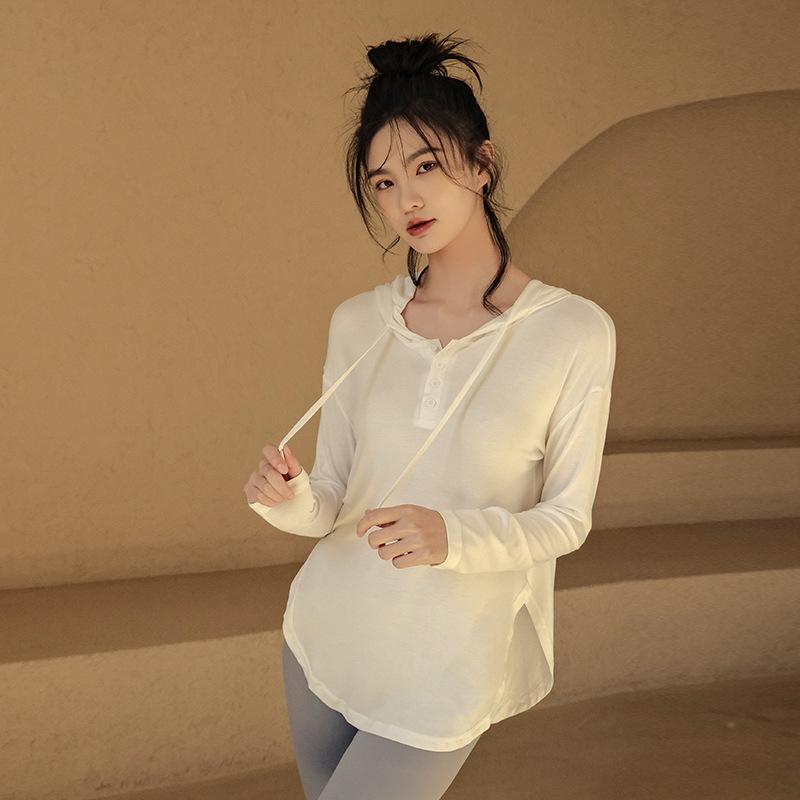 ヨガウェア レディース スポーツトップス 春夏 長袖 パーカー ゆったり 接触冷感 トレーニング ランニング ウェア 雪域白 魅影黒 アイスグレー