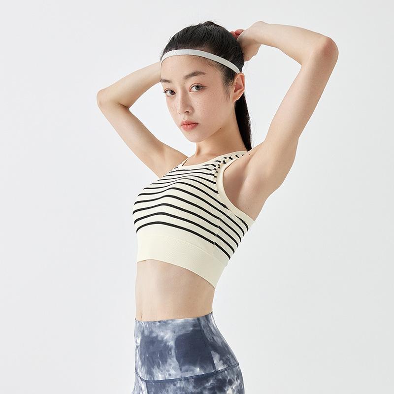 ヨガウェア レディース スポーツブラ タンクトップ ノースリーブ 縞模様 耐震 高強度 トレーニングウェ..
