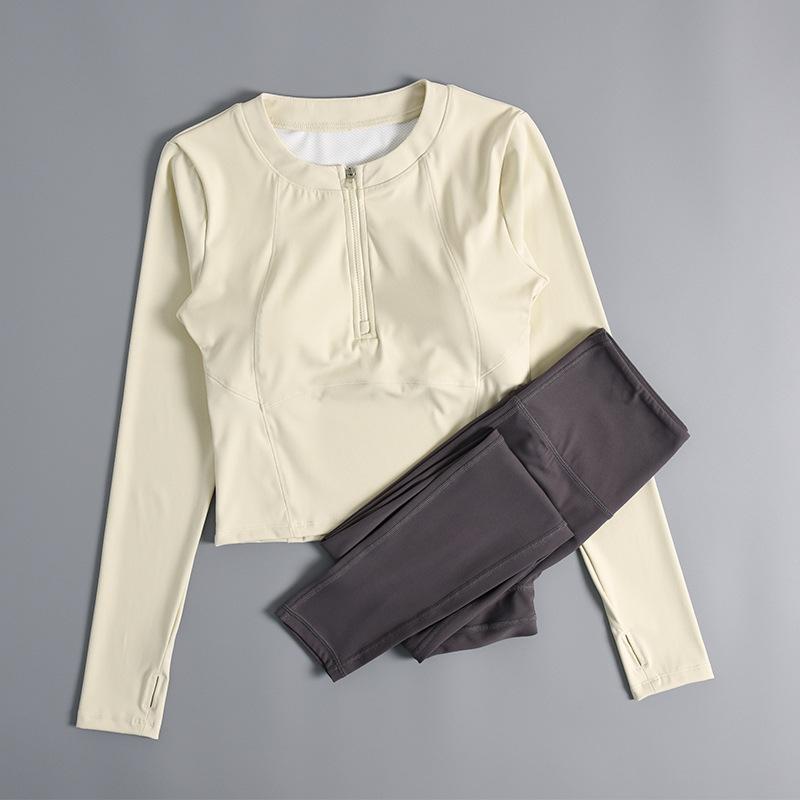 ヨガウェア レディース 上下セット 秋冬 長袖 トップス レギンス スポーツウェア トレーニングウェア 吸湿速乾 スリムフィット 運動着 ジム ピラティス