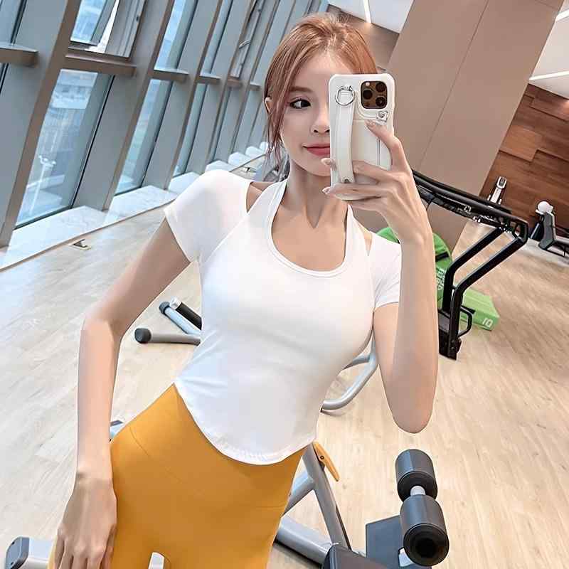 ヨガウェア レディース スポーツTシャツ ノースリーブ ブラパッド付き ランニング トレーニング フィットネス 半袖 高伸縮性 吸湿速乾 ピンク ブラック ホワイト ブラウン