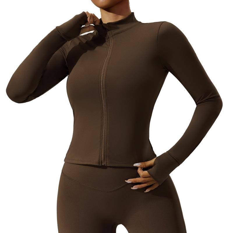 ヨガウェア レディース ランニング トレーニング ジャケット アウター 長袖 ジップアップ 吸湿速乾 伸..