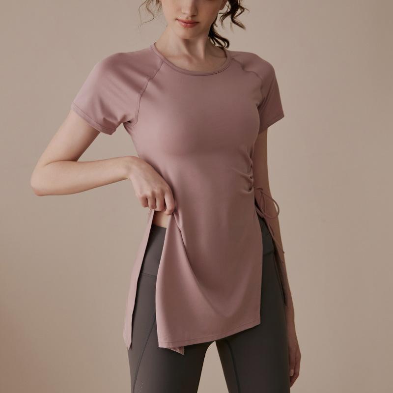 ヨガウェア レディース セットアップ 接触冷感 トレーニングウェア 半袖Tシャツ 絞り染め ドローストリ..