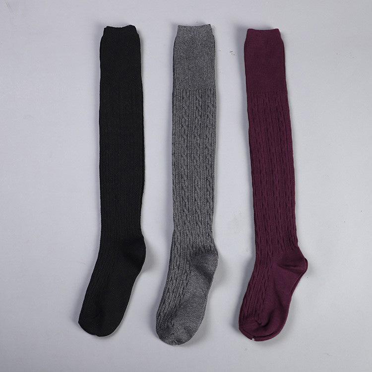 靴下 レディース オーバーニーソックス ケーブル編み リブ編み コットン混紡 カジュアル 韓国風 日系 ..