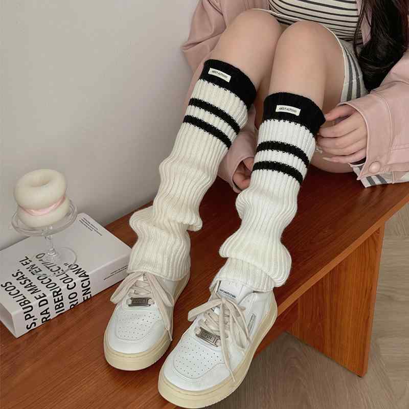 靴下 レディース ソックス レッグウォーマー 秋冬 中筒丈 ストライプ柄 コットン混紡 学院風 Y2K かわ..