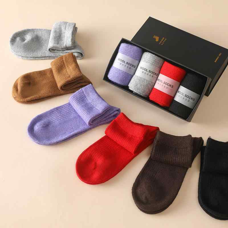 靴下 レディース 秋冬 厚手 ウール混紡 あったか ミドル丈 ソックス 女性用 赤 黒 紫 コーヒー色 グレ..
