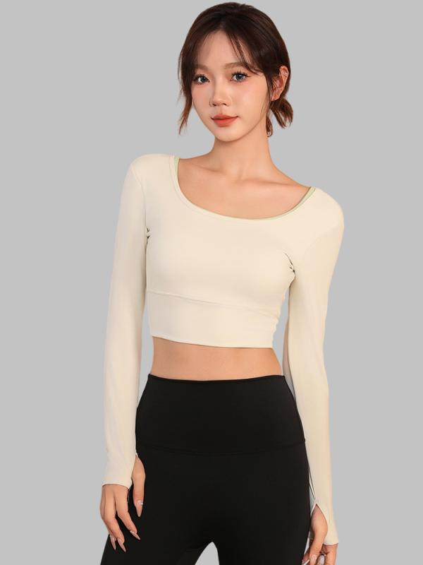 ヨガウェア レディース 長袖 豪華感 トレーニング ウェア 美背 スポーツウェア スリム 着痩せ パッド付き ヨガ トップス アイボリー 紺 オレンジ グレー ランニング フィットネス ダンス 春秋